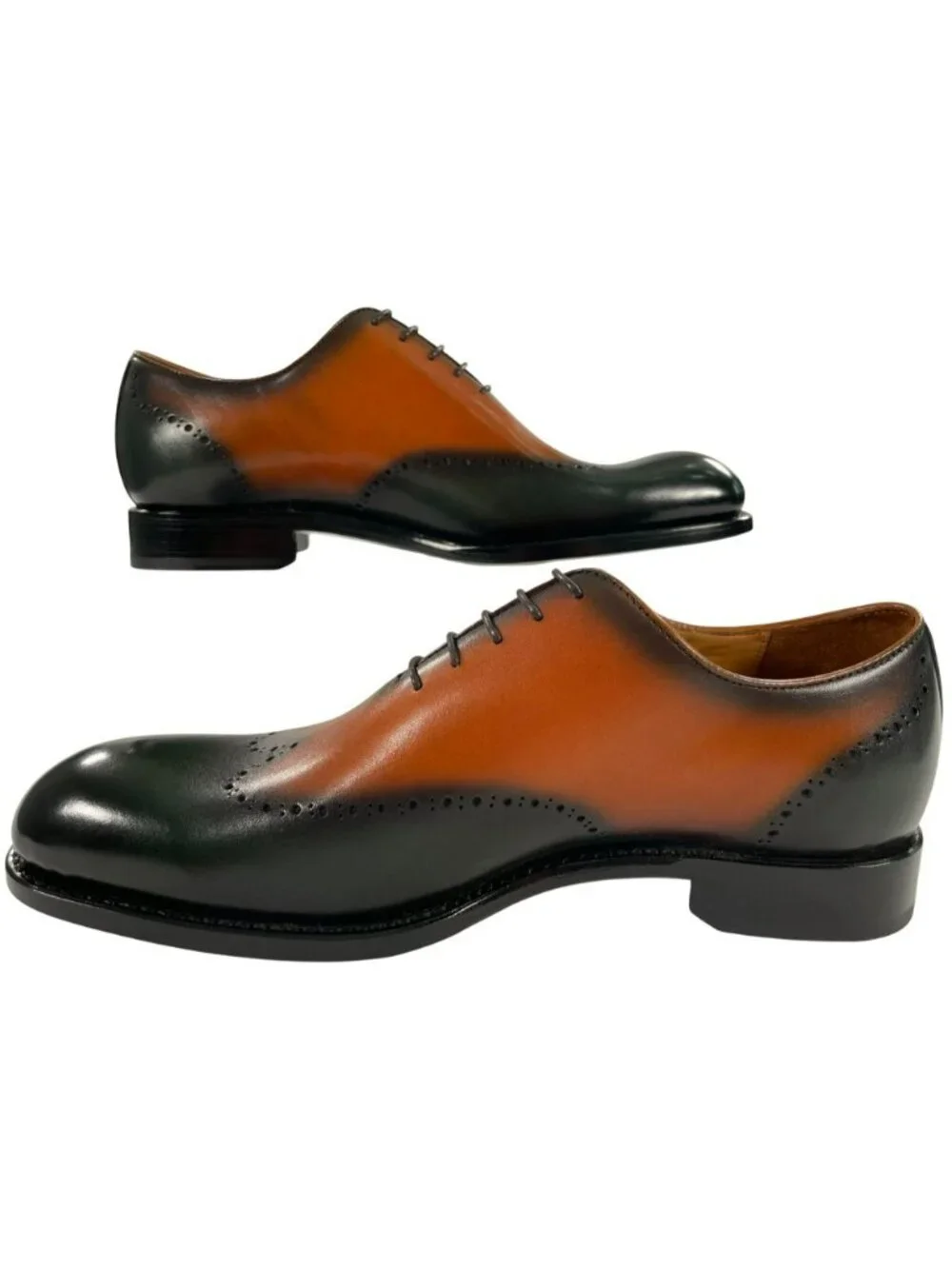 UGo Vasare Williams Green/Caramel Calfskin Oxford Shoes W/Dust Bags Men's Size 8